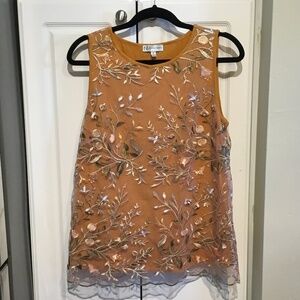 Neiman Marcus Tank with Sheer Embroidered Flowers